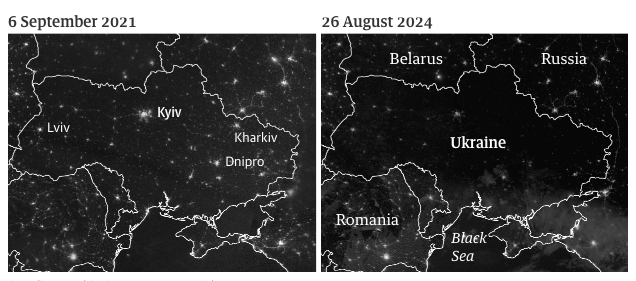 Imágenes nocturnas de Ucrania obtenidas por la NASA