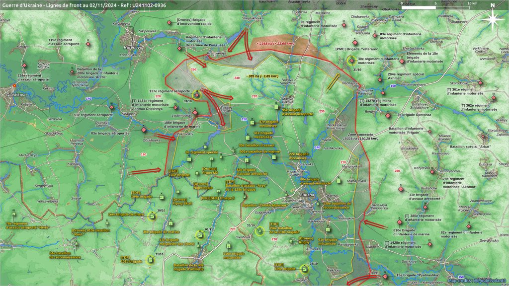 Situación en el sector de Kursk a 3 de noviembre de 2024. Autor: @Pouletvolant3.