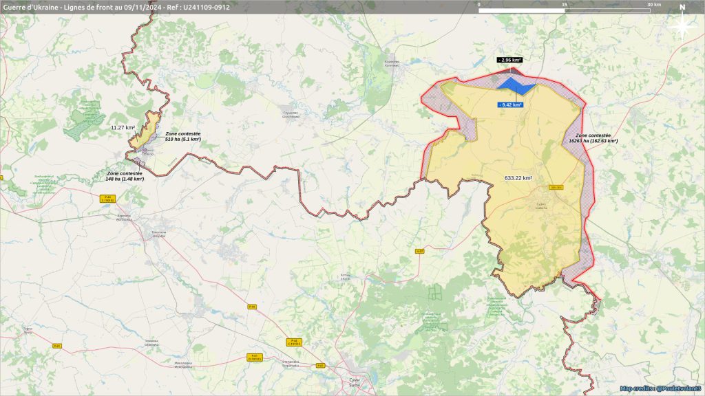 Territorio controlado por las Fuerzas Armadas de Ucrania en la región rusa de Kursk a 10 de noviembre de 2024