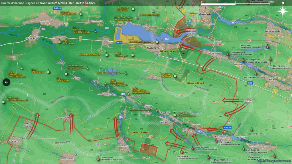 Situación en los sectores de Vuhledar y Kurajove a 5 de noviembre de 2024