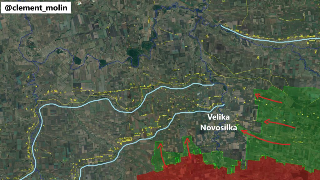 Defensas ucranianas al sur del frente y posición de Velika Novosilka