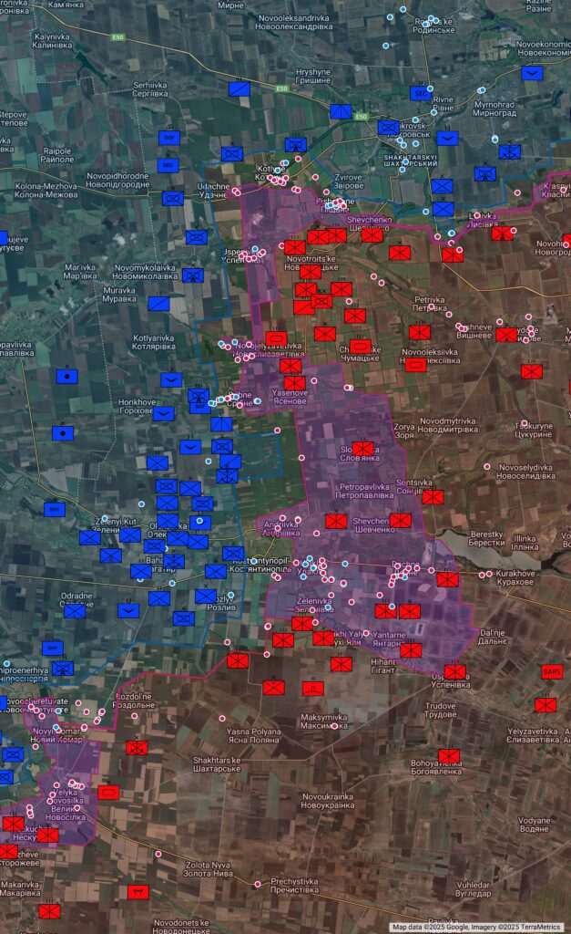 Sectores de Pokrovsk, Kurajove y Velika Novosilka a 21 de febrero de 2025