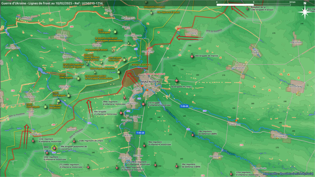 Mapa de situación en el sector de Velika Novosilka a 11 de febrero de 2025