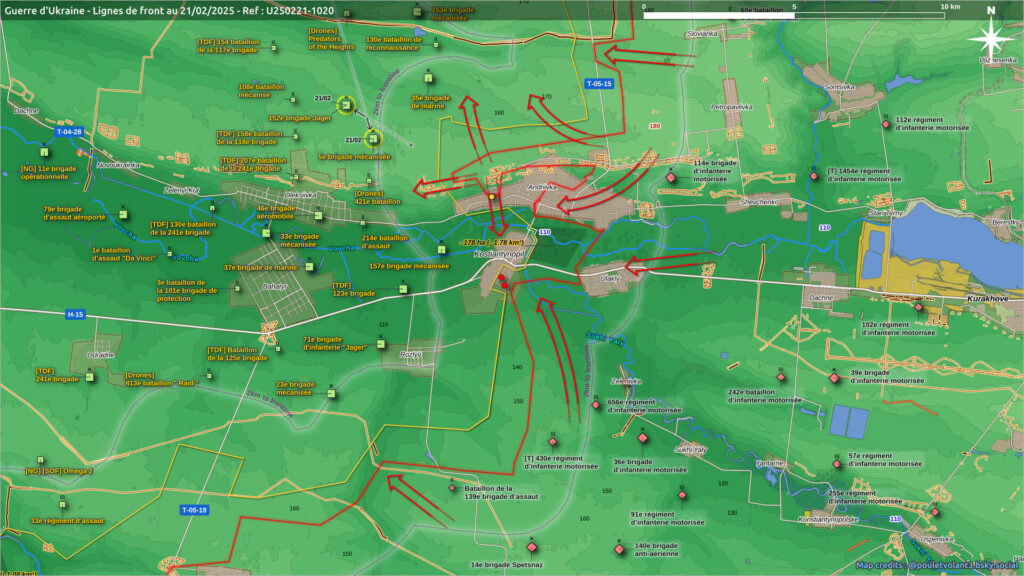 Mapa de situación en el sector de Kurajove a 21 de febrero de 2025