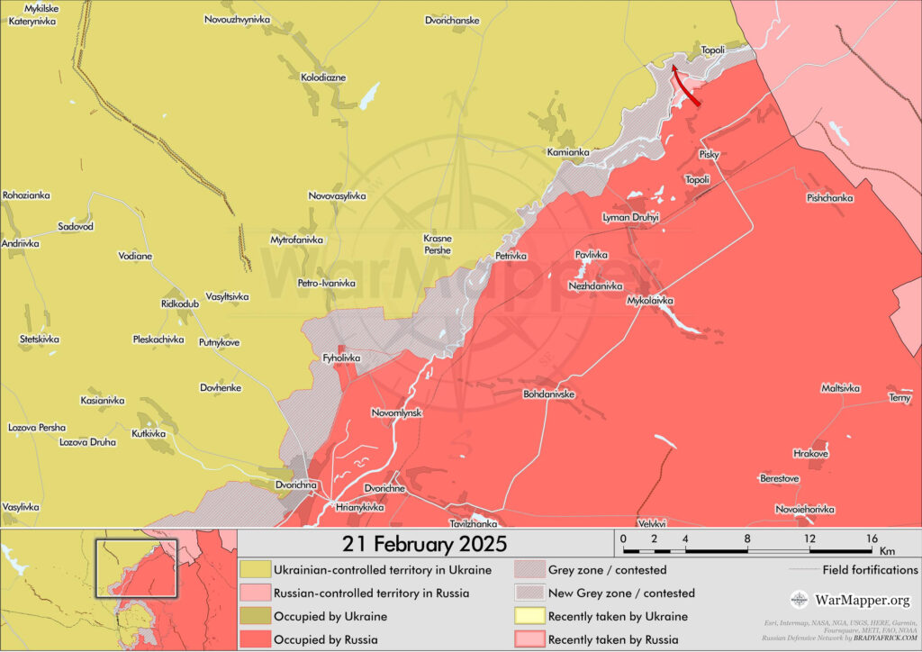 Situación al norte del sector del Oskil a 21 de febrero de 2025